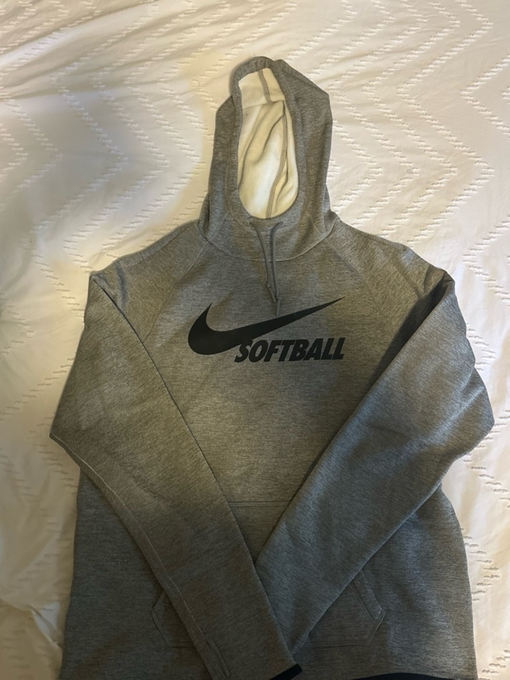 Nike Gray Crewneck Hoodie with White Swoosh & SOFTBALL Graphic